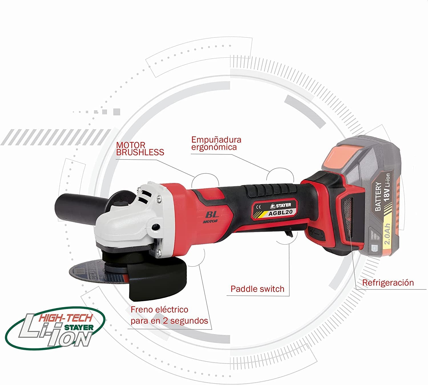 Amoladora Stayer AGB L20 18V Ø115