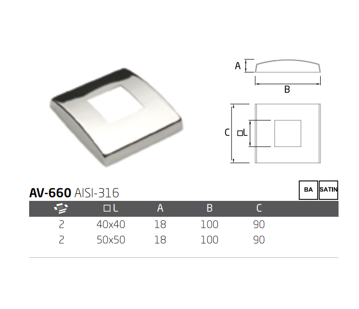 Embellecedor AV-660 A-316 BA 40X40