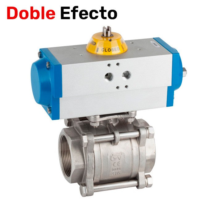 VÁLVULA BOLA 3PZAS CINOX A-316 ACTUADOR NEUMA DOBLE EFECTO