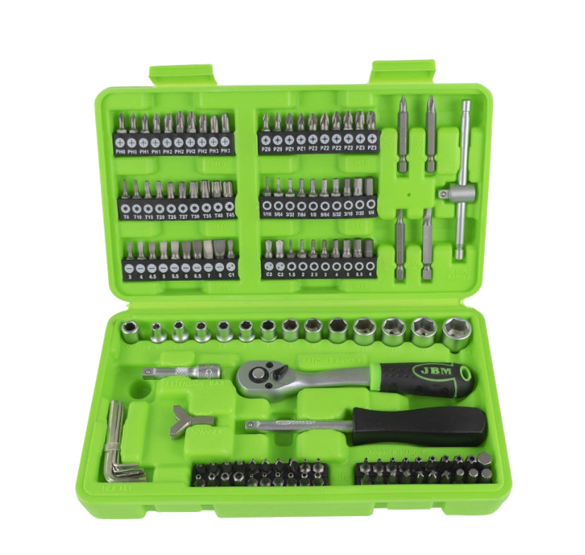 ESTUCHE DE PUNTAS Y VASOS CON CARRACA 1/4" 130PZS