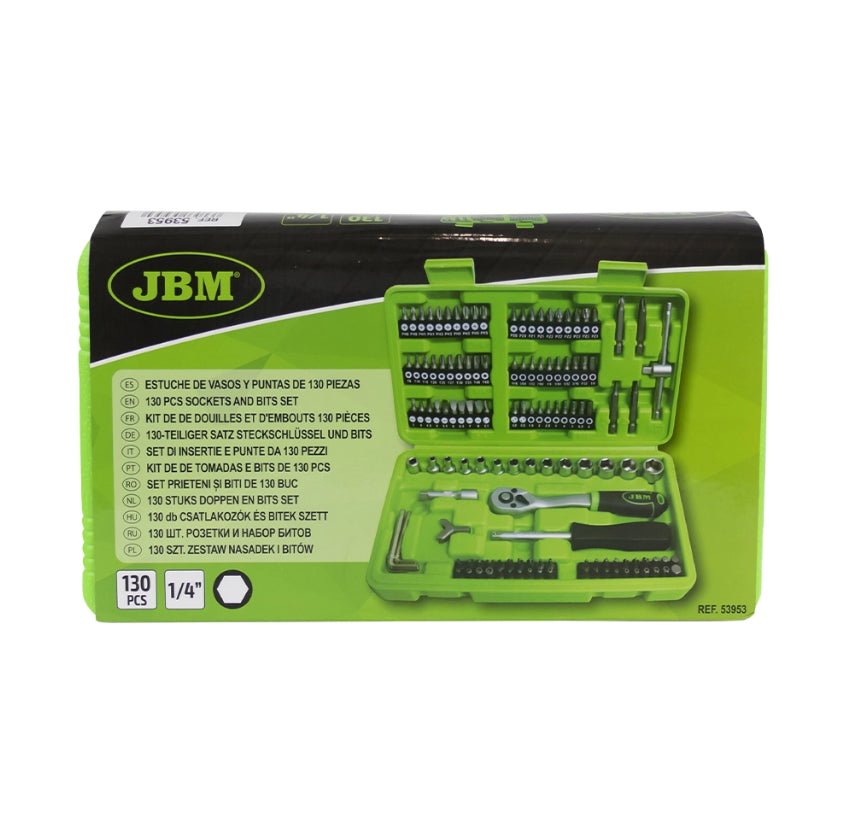 ESTUCHE DE PUNTAS Y VASOS CON CARRACA 1/4" 130PZS