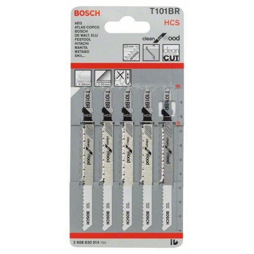 Juego de 5 Hojas de Sierra de Calar Bosch T 101 BR Clean for Wood