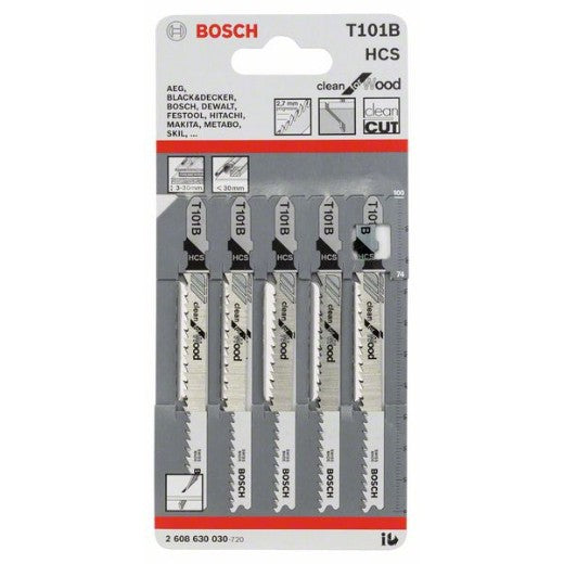 Juego de 5 Hojas de Sierra de Calar Bosch T 101 B Clean for Wood
