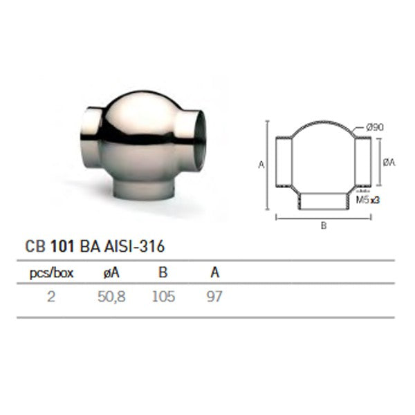 Conector forma T tubo CB-101 A-316 BA 50,8