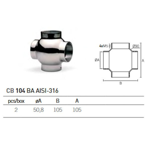Conector cruz tubo CB-104 A-316 BA 50,8