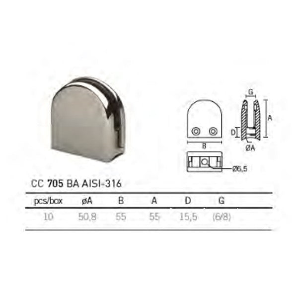 Pinza base curva CC-705 A-316 BA 50,8 (6/8)