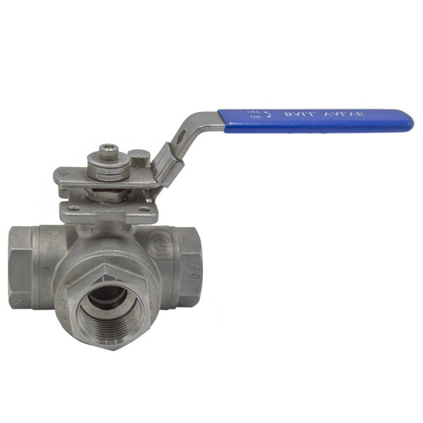 VALVULA ESFERA A-316 3 VIAS PASO "T" RED. 1/2"