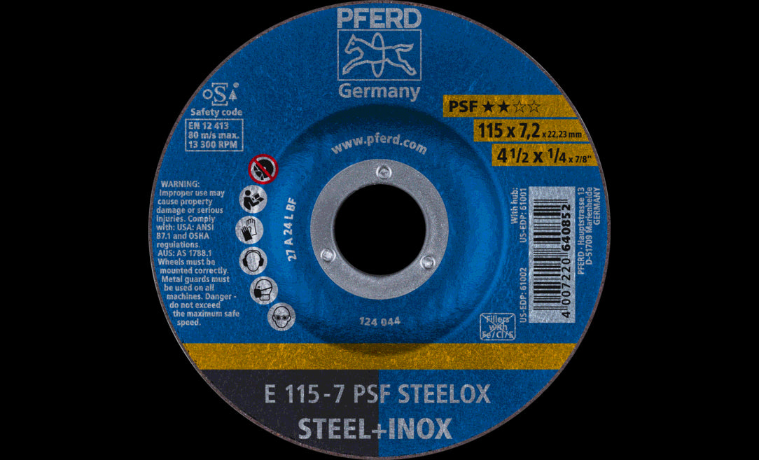 Disco de desbaste Pferd E 115x7,2x22,23 mm PSF STEELOX