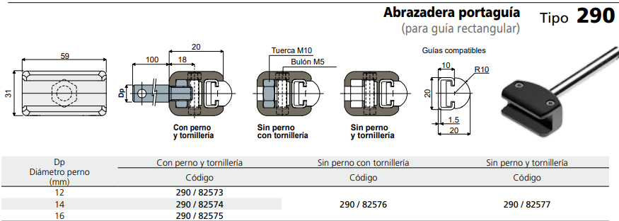 Abrazadera portaguía rectangular D16 C029082575