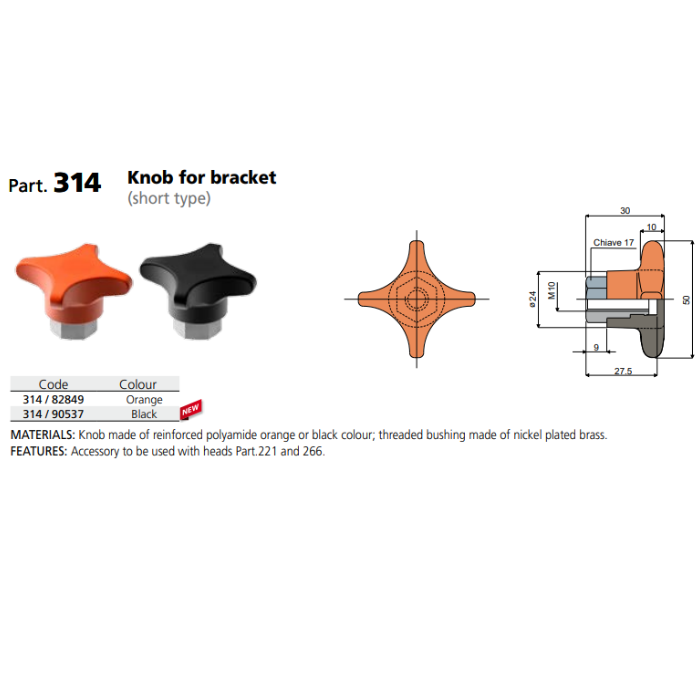 Pomo 4L D50 H=27,5 M10/H Naranja C031482849