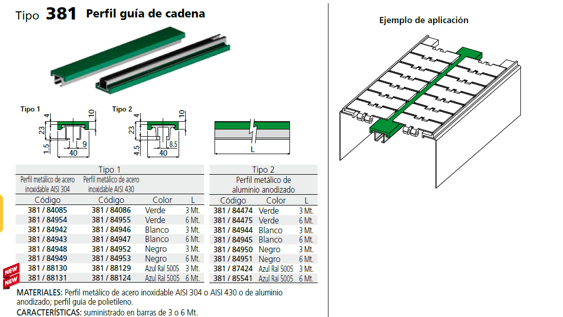 Perfil Guia Cadena D40 Con Perfil Inox 304 L3 C038184085