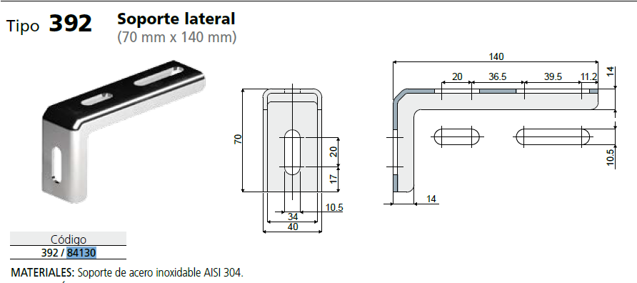 Soporte Lateral 90º 70X140 Aisi 304 C039284130