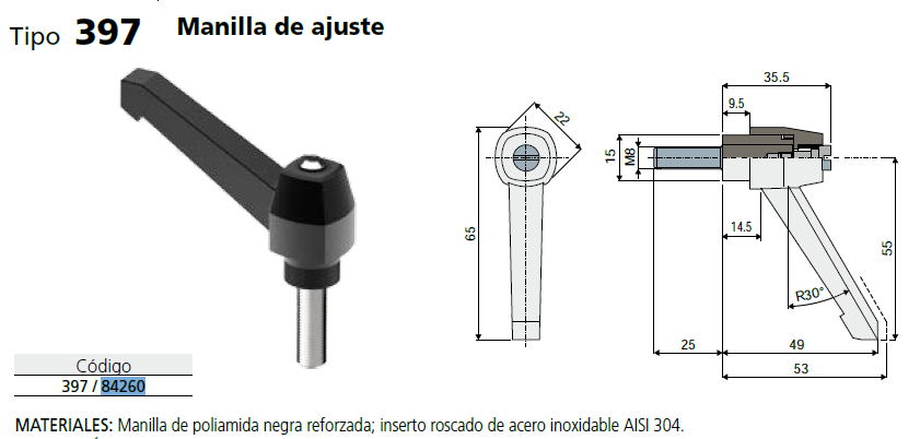 Maneta Pa L55MM M8X25 Inox C039784260