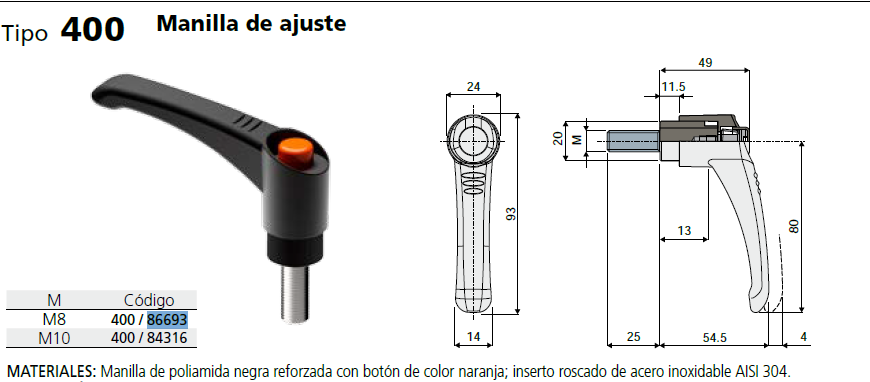 Maneta L=80 M8X25 SS Negro C040086693