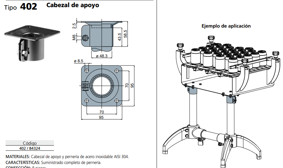 CABEZAL APOYO AISI304 48,3 C040284324