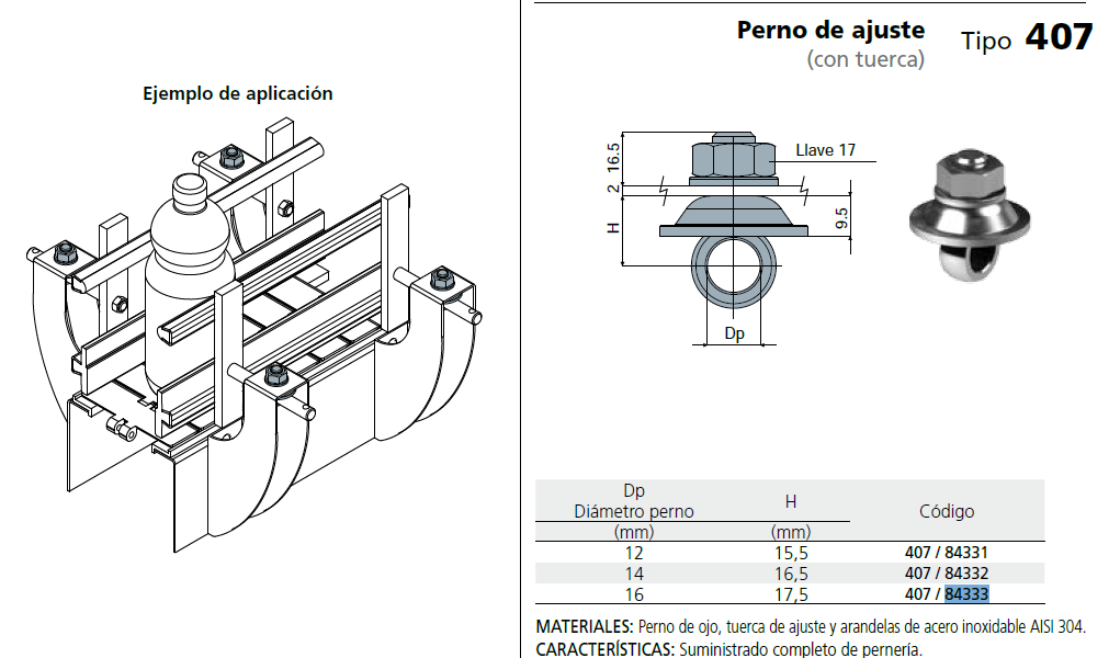 Tuerca Eyebolt T S/Pomo Pin D16 AISI304 C040784333