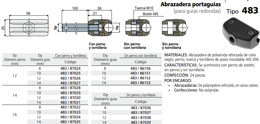 Abrazadera portaguías sin perno D-10 C048386151