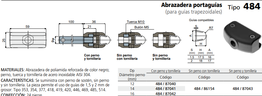 Abrazadera portaguías sin perno Trapezoidal D12 CO48486154