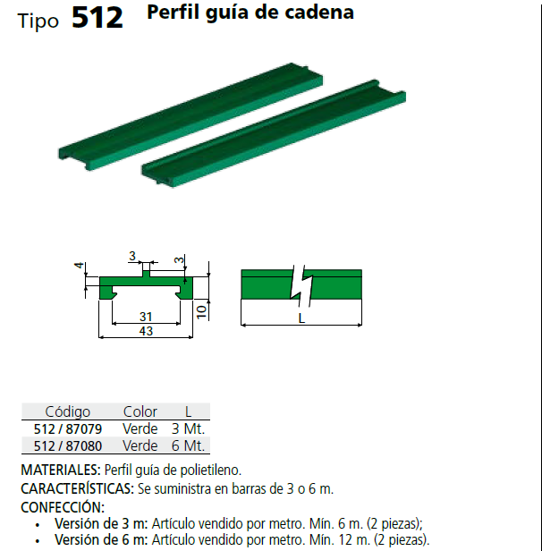 Perfil Guia Para Cadena Charnela Verde L3 C051287079