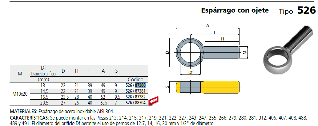 Tirante Eyebol M10 D12/13 SS Inox 304 C052687380