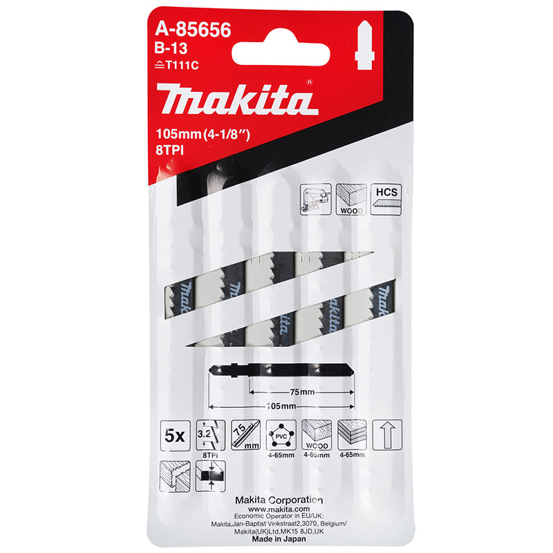 Pack 5 hojas de sierra de calar Makita Madera B13 A-85656