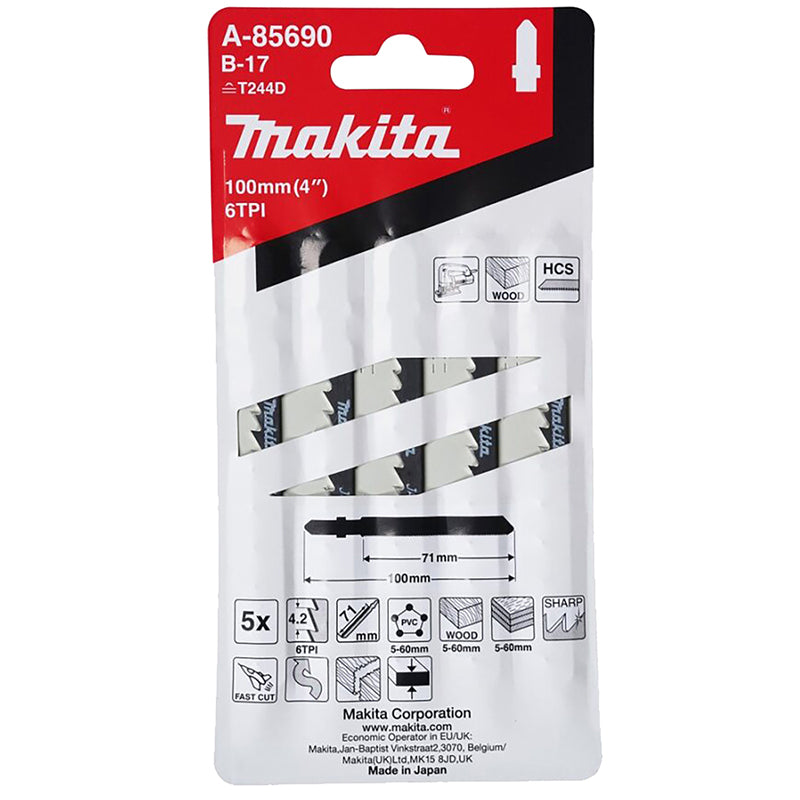 Pack 5 hojas de sierra de calar Makita Madera B17 A-85690