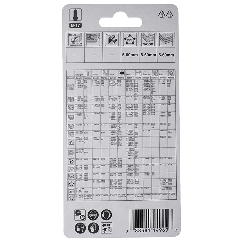 Pack 5 hojas de sierra de calar Makita Madera B17 A-85690