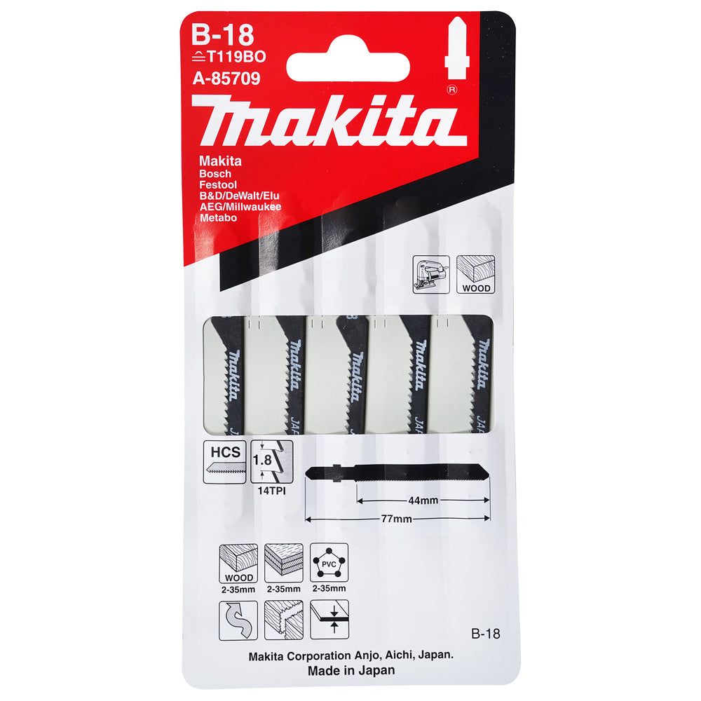 Pack 5 hojas de sierra de calar Makita Madera B18 A-85709