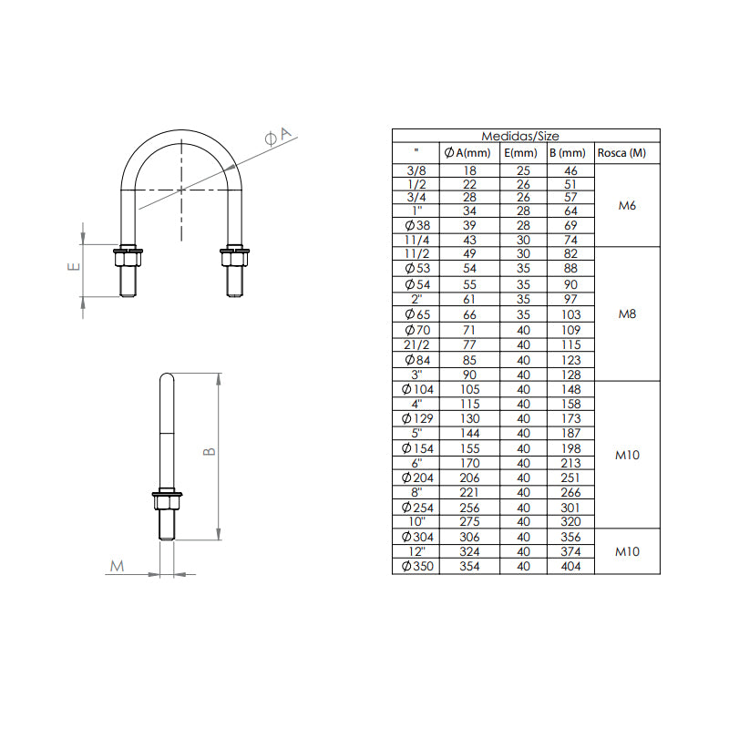 Abarcón de acero inoxidable A-304 DIN-3570