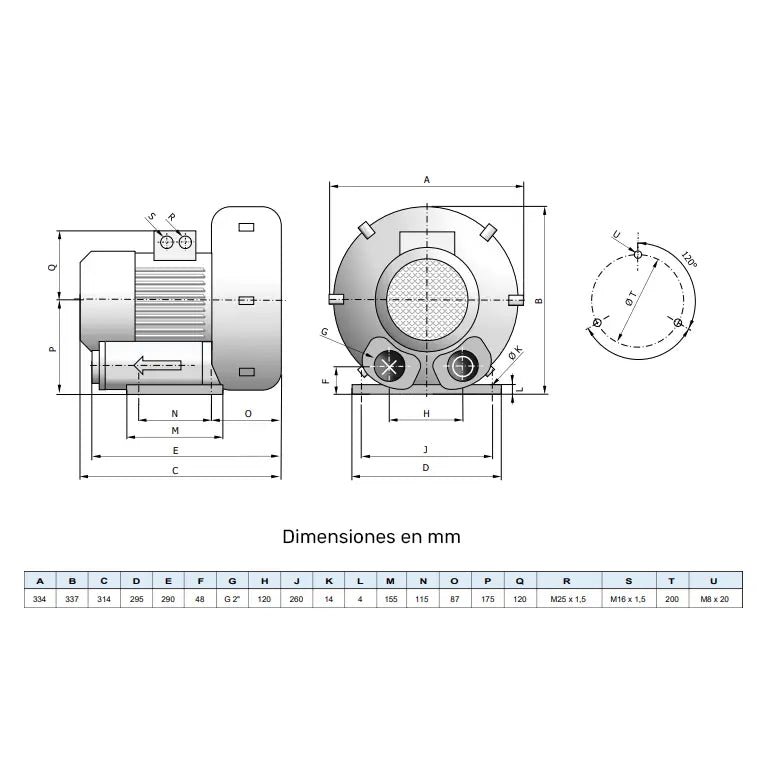 Soplante de canal lateral AIRTECH ASC0210-1MT131-6 1,3KW 2/3
