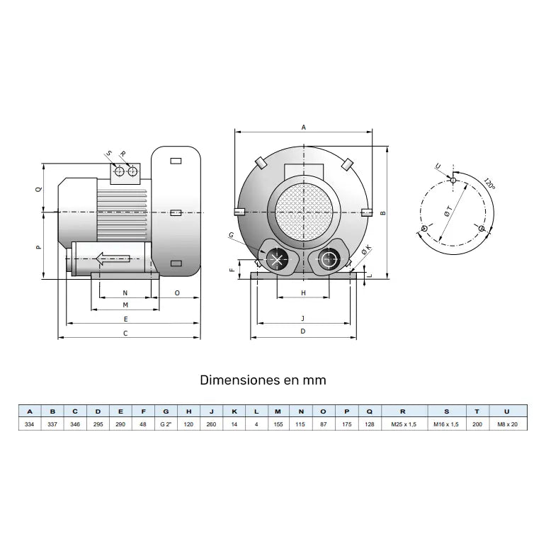 Soplante de canal lateral AIRTECH ASC0210-1MT221-6 2,2KW 2/3