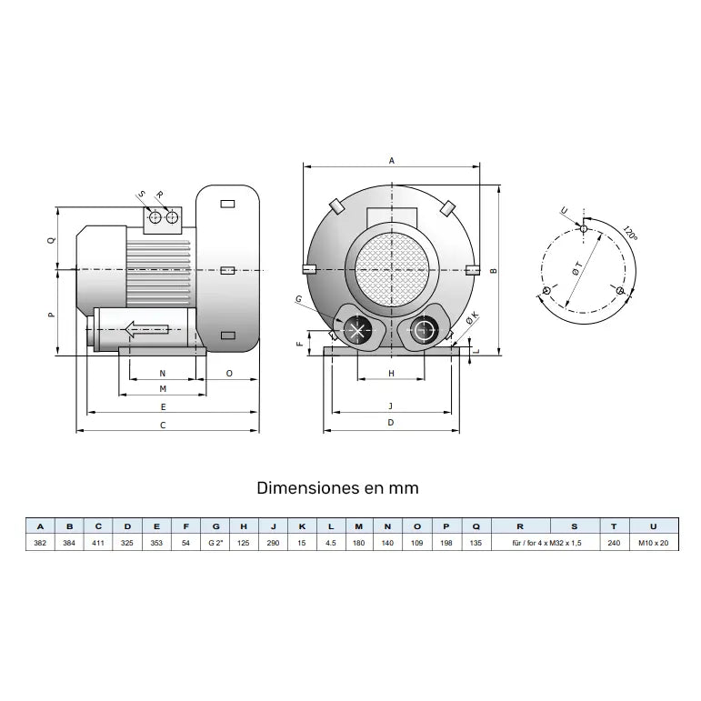Soplante de canal lateral AIRTECH ASC0315-1MT301-6 3KW 2/3
