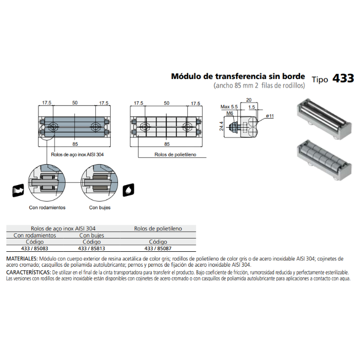 MODULO TRANSFERENCIA 2 RODILLOS L85 C043385087