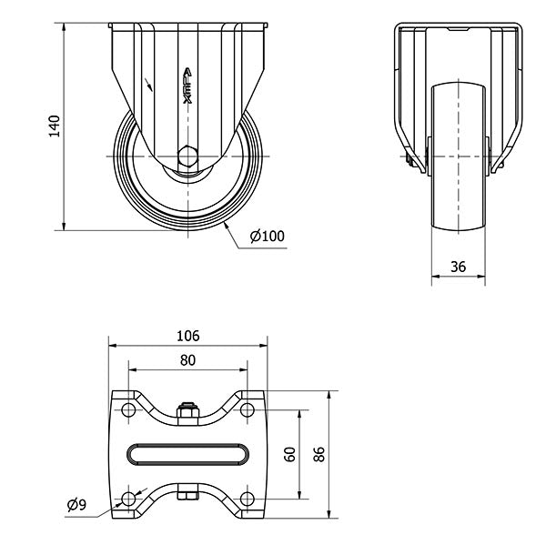 Ruedas Alex (Nylon Tn) S/Fijo D-100