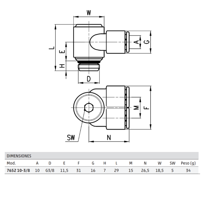 Codo Banjo Doble Mod.7652 Tubo-10  Rosca 3/8