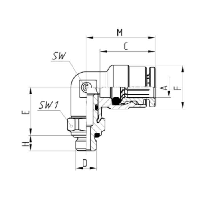 Gomito maschio girevole Camozzi Riferimento HP6522 6-M6