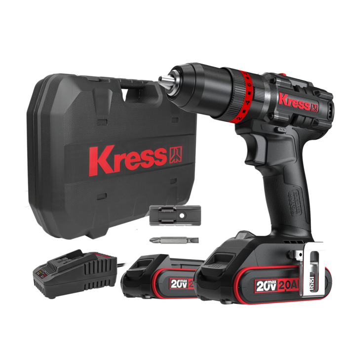 Kit taladro percutor sin escobillas KRESS KH370 20V 3X4.0Ah