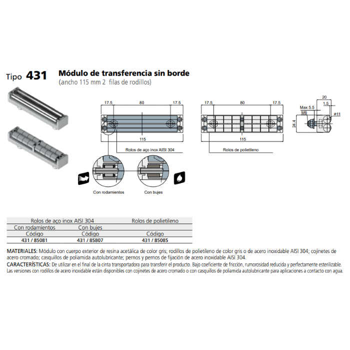 MODULO TRANSFERENCIA 2 RODILLOS L115 C043185085