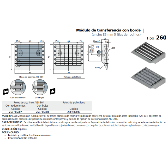 MODULO TRANSFERENCIA 5 RODILLOS INOX L85 C026085007