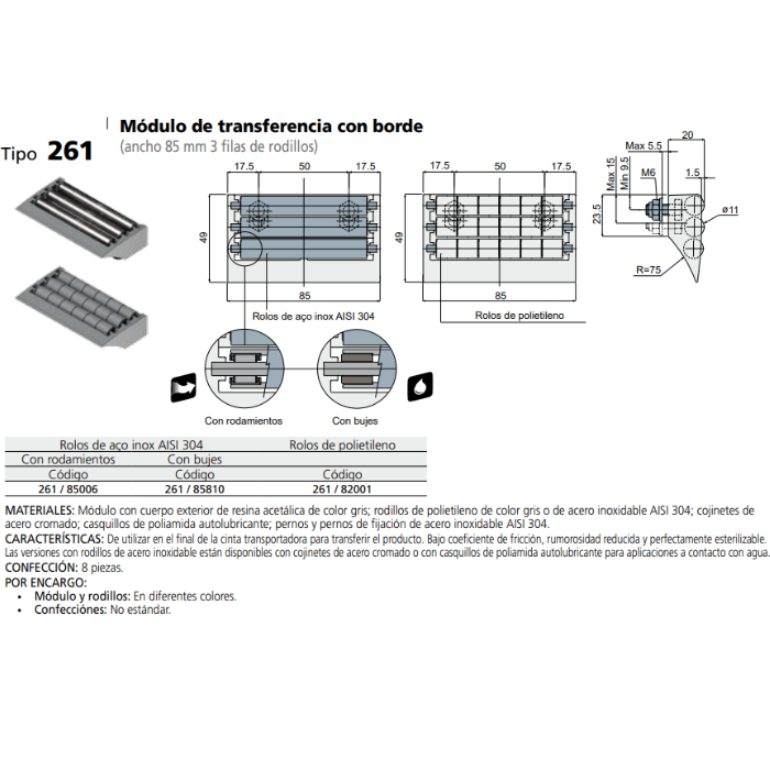 MODULO TRANSFERENCIA 3 RODILLOS INOX L85 C026185006