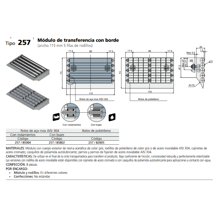 MODULO TRANSFERENCIA 5 RODILLOS INOX L115 C025785802