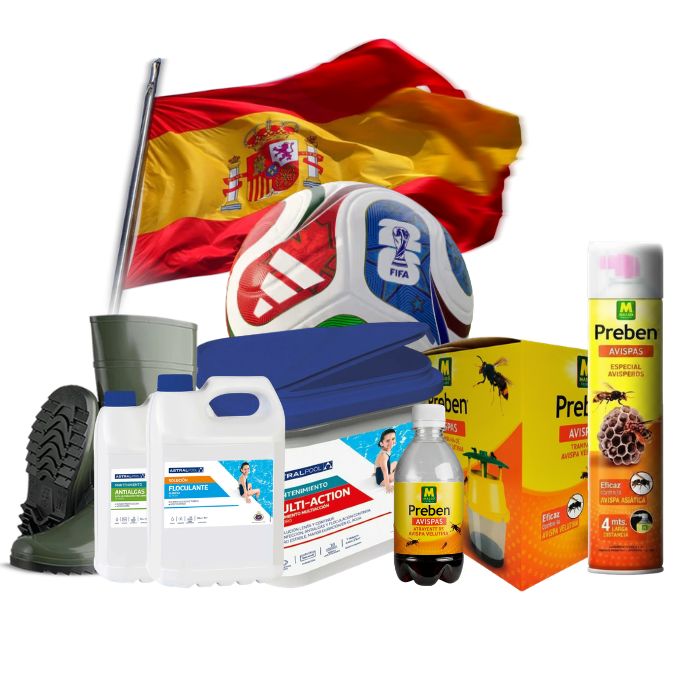 Pack Mantenimiento Piscina y Entorno + REGALO | Balón del Mundial + 5 Banderines de España