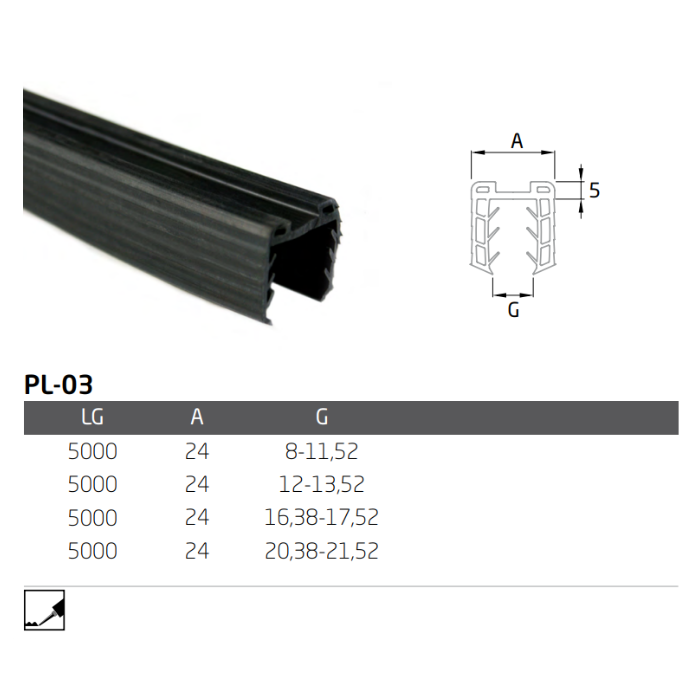 Perfil PL-03 EPDM (8 - 11,52) LG-5000