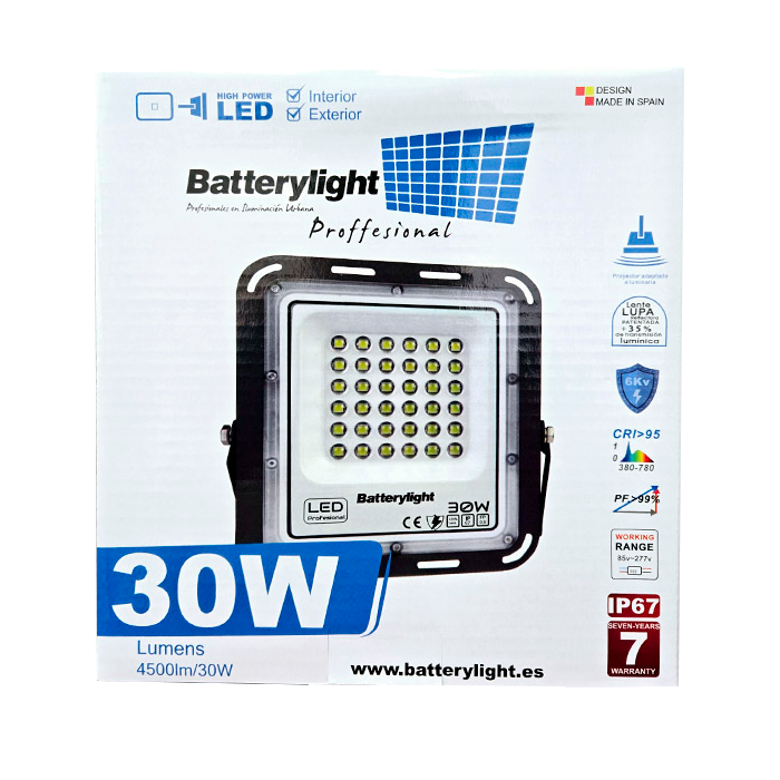 Proyector IP67 Luz Neutra 30W 4500Lm 4500ºK