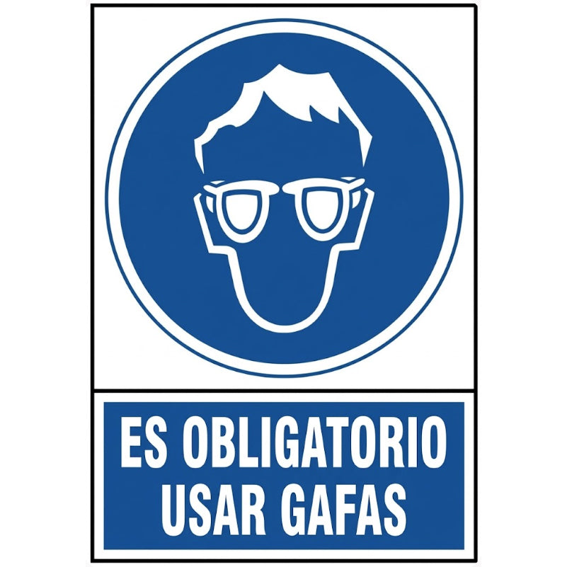 Señal Adhesiva Obligatorio Usar Gafas 80x115 mm (C-743)