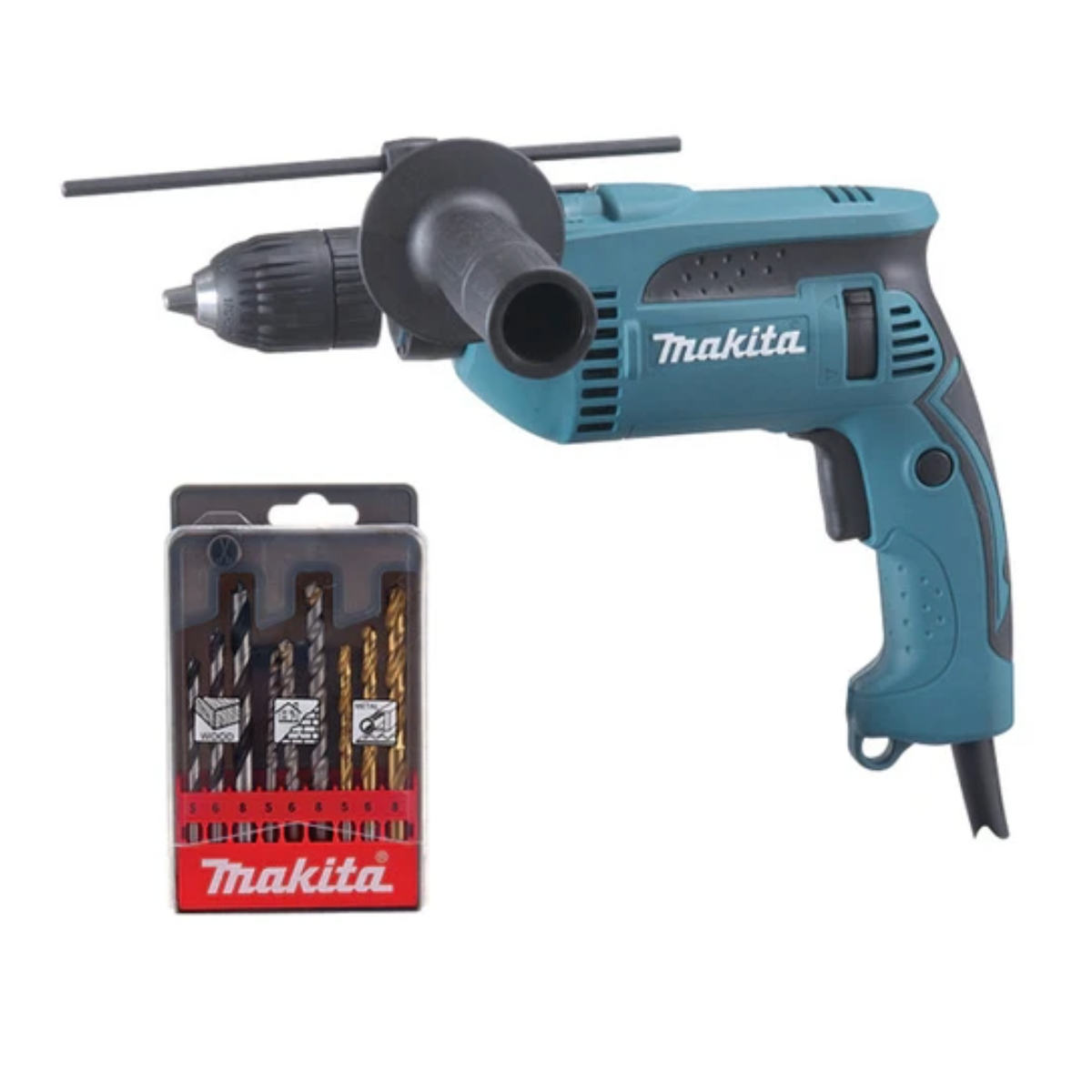 Taladro Percutor Makita HP1641K1X 680W + Juego de Brocas