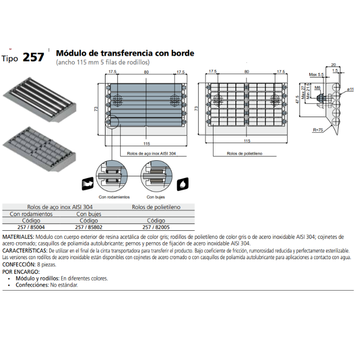 MODULO TRANSFERENCIA 5 RODILLOS INOX L115 C025785004