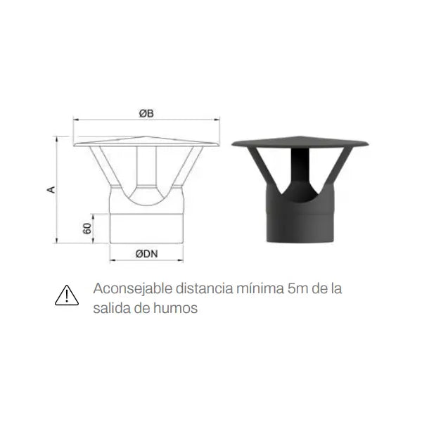 Caperuza china acero negro vitrificado a 850ºC