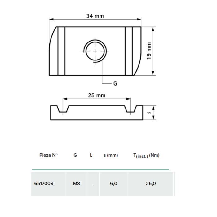 Tuerca Soporte Bis Strut Zincada M-8