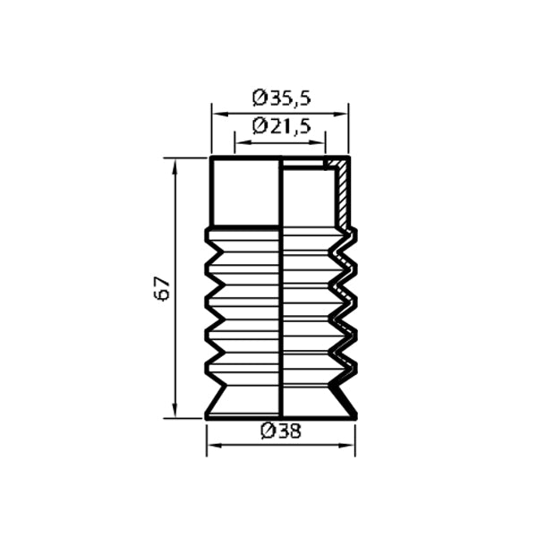 Ventosa de fuelle largo de diámetro 38 mm de Caucho natural serie VF38/5CN